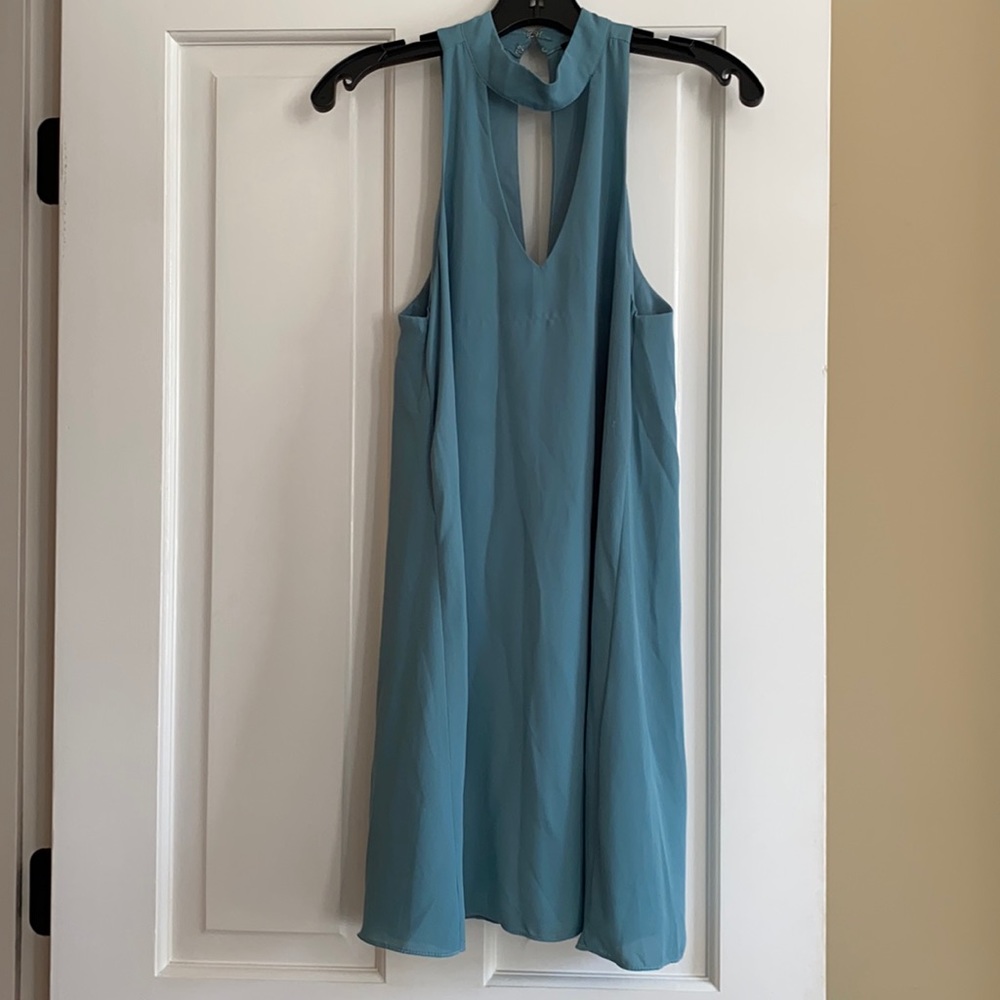 Blue high neck dress